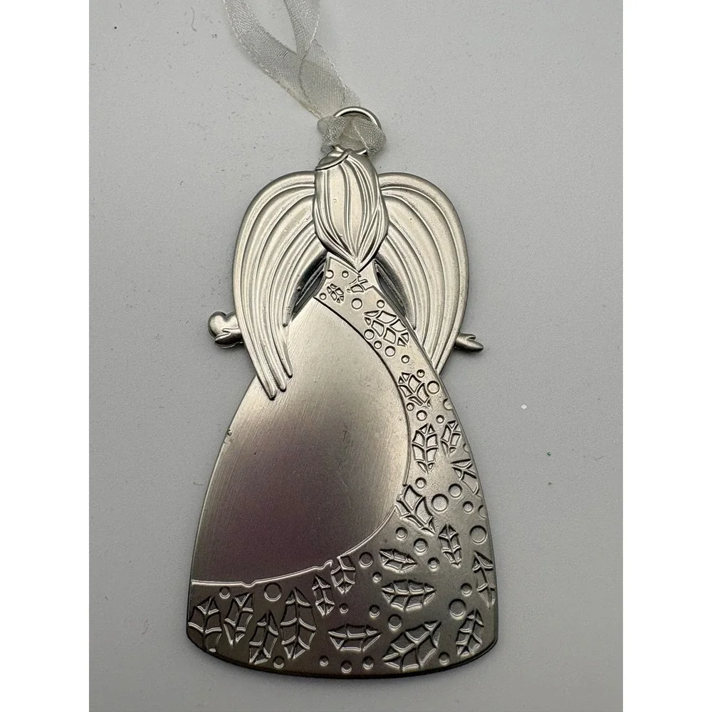 Angel Ornament Silver Green Grateful Heart Blessings Metal Christmas Religious